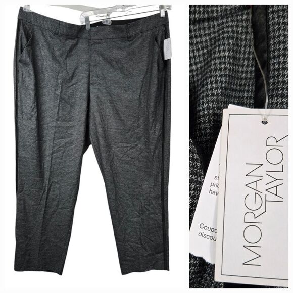 Morgan Taylor 24W NWT Charcoal Heather Houndstooth Dress Pants Plus Size Macy's - Picture 1 of 12